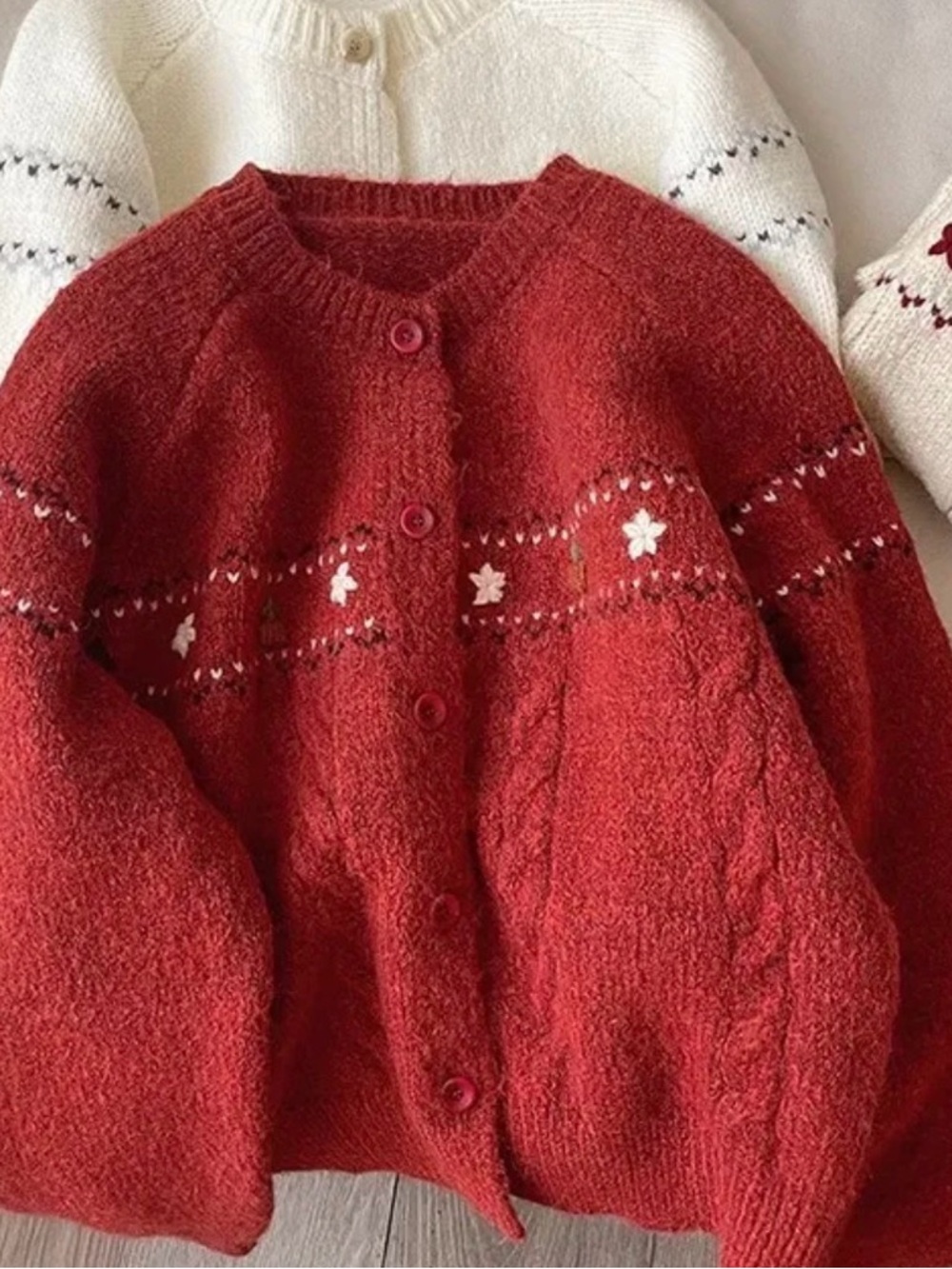 Cozy Red Knit Cardigan Sweater - Women's Button-Up